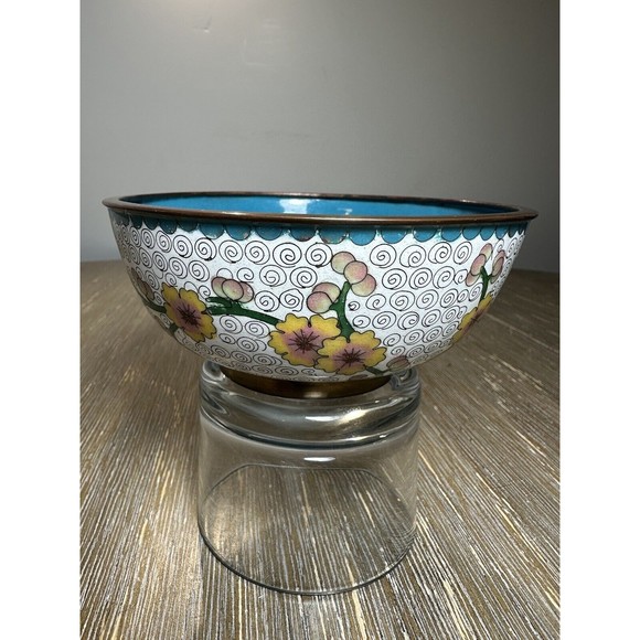 5” Cloisonné Bowl With Cherry Blossoms & Branches Design - Chinese - Picture 4 of 8